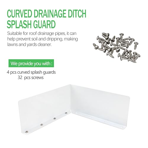 4 Pcs Gutter Valley Splash Guards Downspout Roof Rain Diverter White Gutter Valley Splash Guards with 32 Screws, Suitable for Corners of Residential Roofs (Foldable)