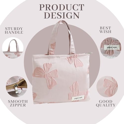 Wudygirl Makeup Bag Travel Cosmetic Bag for Women Small Makeup Pouch with Handle Zipper Cosmetic Pouch Handbag Aesthetic 8.3" x 6.7"(Pink Bow) - color: Pink Bow