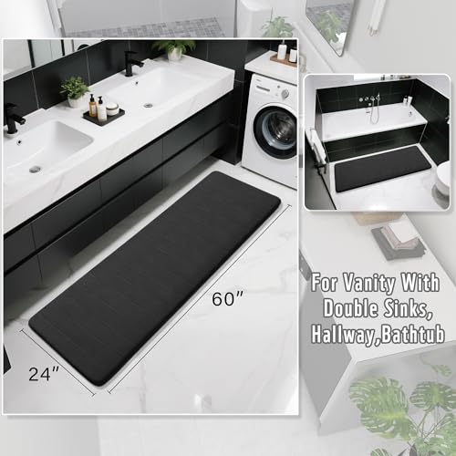 Yimobra Bathroom Runner 60"x24", Non Slip Memory Foam Bath Mat, Super Soft Water Absorbent Hallway Carpet, Machine Washable Rug for Vanity Tub Shower, Black - color: Black, size: 60" X 24"