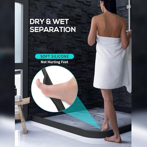 Hi-Na 3ft/5ft/6ft/8ft10ft Collapsible Shower Threshold Water Dam Water Barrier for Shower and Water Stopper Keeps Water Inside Water Threshold for Wet and Dry Separation (3ft, Black) - color: Black, style: 3ft