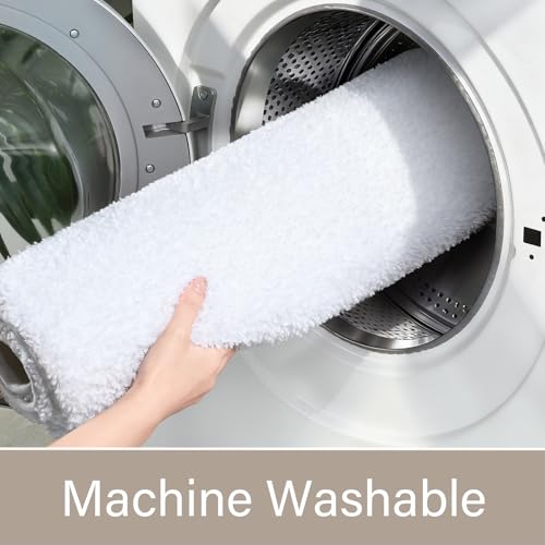 LOCHAS Bathroom Rugs Sets 3 Piece, Microfiber Bath Rug Set Non Slip Washable, Shaggy Toilet Rug Set Absorbent, Soft Cozy Bath Mat Set Quick Dry, White - color: White, size: 30" x 20" + 24" x 17" + U Shape 24" x 20"