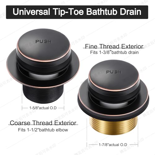 Oil Rubbed Bronze Bathtub Drain Tip-Toe Tub Trim Set with Two-Hole Overflow Faceplate Bathroom Tub Drains Replacement Conversion Kit - color: Oil Rubbed Bronze