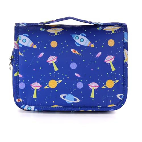 Kids Hanging Toiletry Bag for Boys, Travel Toiletry Bag for Little Young Boys Waterproof Wash Bag Toddler Traveling Toiletries, Space Blue - color: Space Blue