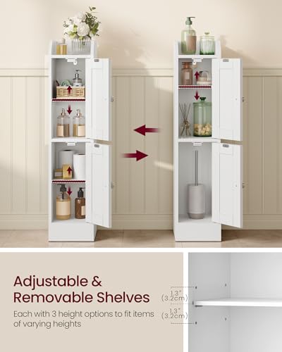 VASAGLE Storage Cabinet Slim with Reversible Doors, Farmhouse | Small Storage Corner Floor Cabinet, Narrow Orgnizer, Adjustable Shelves, Cloud White, Siren Collection, UBBK312WB01S - color: Cloud White, style: 2doors (31.5"H)