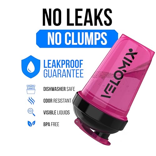 VELOMIX -2 Pack- 20 oz Protein Shaker Bottles for Protein Mixes - 2x Wire Whisk | Leak Proof Shaker Cups for Protein Shakes and Pre Workout | Protein Shaker Bottle Pack (A6) Black/Pink - color: A6) Black/Pink