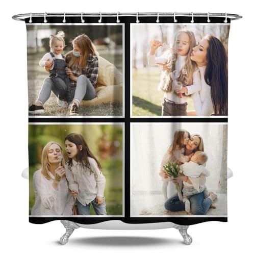Personalized Shower Curtain Set Custom Photo Shower Curtains Modern Minimalist Home Bathroom Curtain Decor with 12 Hooks 72 Inch Wide * 72 Inch High - color: 4 Photo, size: 72"W x 72"L (Pack of 1)