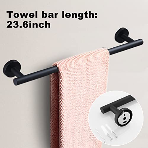 8 Pieces Bathroom Towel Rack Set, Includes 2PCS 23.6 inch Towel bar, 2PCS Towel Hook, 2 PCS Towel Ring, 2PCS Toilet Paper Holder-Matte Black Bathroom Accessories Sets - color: Matte Black, size: 10pcs-24inch