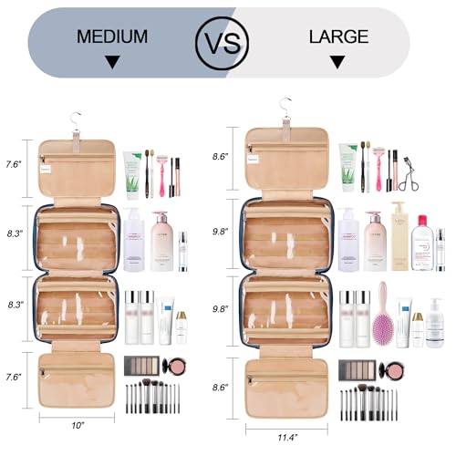 Travel Hanging Toiletry Bag for Women, with Jewelry Organizer Compartment, Medium Waterproof Hanging Makeup Accessories, Cosmetic Essentials, Toiletries Dopp Kit Set with Trolley Belt, Navy Blue - color: Navy Blue, size: Medium