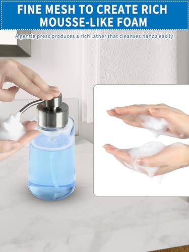Foaming Hand Soap Dispenser Set, 16 oz Large Glass Soap Dispenser, Foam Dispenser with Stainless Steel Pump & Waterproof Labels, Refillable Soap Bottles for Bathroom Countertop, 2 in 1 - color: Brushed Nickel Foaming