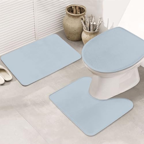 Bathroom Rugs Set 3 Piece Simple Blue Bath Rug Mat Set, Non Slip Absorbent Bathroom Decor Mat, Toilet Lid Cover & U Shaped Contour Rug - color: Simple Blue, size: 1'8" x 2'6" (Rectangular)