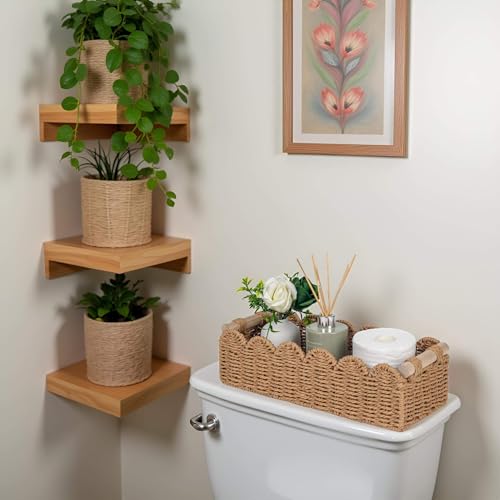 CubesLand Bathroom Basket Organizer, Toilet Tank Paper Storage Baskets 2-Pack, Scalloped Decorative Basket for Countertop w/Handle, Wicker Basket for Bathroom Decor, Home Decor, Living Room, Neutral - color: Neutral