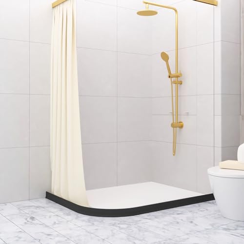 Raycity 3" High Shower Threshold Water Dam 59 IN Collapsible Shower Water Splash Guard for Curbless Shower Threshold Barrier Water Stopper for Wet and Dry Separation Bathroom and Kitchen (Black) - color: Black, style: 59 inch