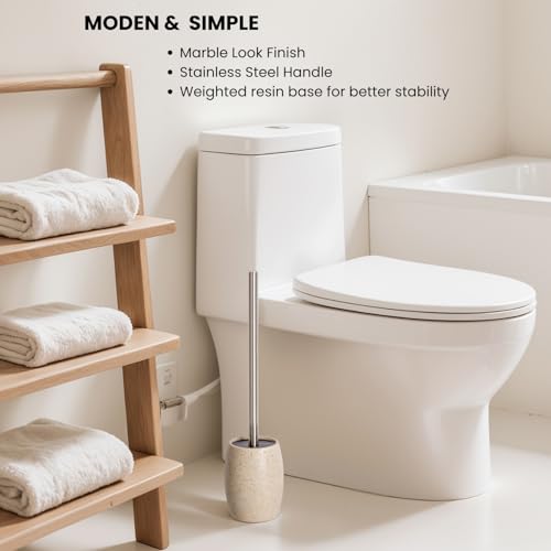 Clasin Home Toilet Bowl Brush and Holder with Stainless Steel Long Handle, Toilet Scrubber Brush with Durable Base, 360° Deep Cleaning Bristles for Bathroom, Compact Set for Small Space (Beige) - color: Beige