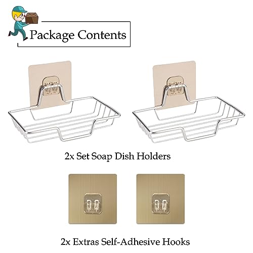 2-Pack Self-Adhesive Soap Dish Holder - Wall Mounted Stainless Steel Soap and Sponge Holder, No Drilling Soap Tray Organizer for Home Kitchen and Bathroom Shower (Silver) - color: Silver