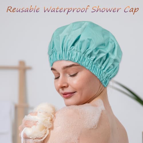 Reusable Shower Cap for Women – Large Waterproof Satin Shower Bonnet for Long, Curly & Braided Hair, Washable Bath Hair Cover, Aqua - color: Aqua