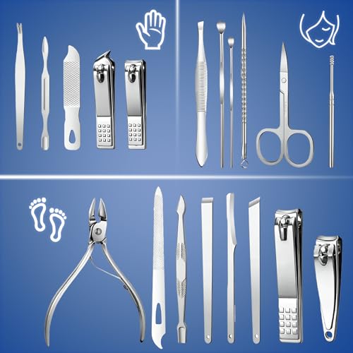 Manicure Set - 19 in 1 Professional Nail Clippers Pedicure Kit, Manicure Tool Kit, Stainless Steel Facial Grooming Set Kit, Gift Idea for Women, Men, Girls, Teens, Blue - color: Blue