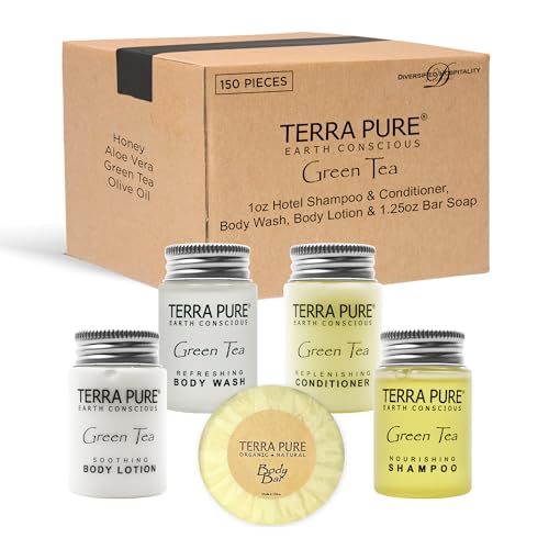 Terra Pure Hotel Soaps & Toiletries Bulk Set | 1-Shoppe Amenities Kit | 1oz Shampoo & Conditioner, Body Wash, Lotion, 1.25oz Bar Soap | Travel Size | 150 Pieces - style: 150 PIECES