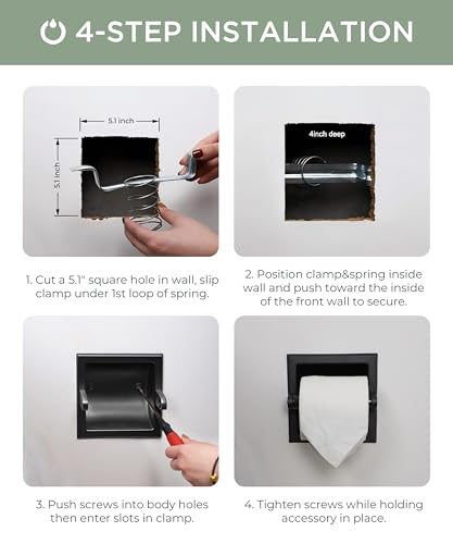 FORIOUS Recessed Toilet Paper Holder, Stainless Steel Durable Tissue Roll Holder Wall Mount for Bathroom Space Saving Design with Mounting Bracket, in Wall Toilet Paper Dispenser Insert, Matte Black - color: Matte Black
