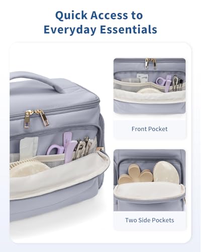 WANDF Travel Toiletry Bag for Women, Wide-open Large Makeup Bag with Handle, Puffy Makeup Organizer for Toiletries, Cosmetics, Accessories, Essentials (Slate Blue)