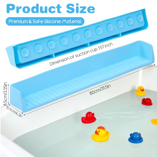 Silicone Bathtub Kids Splash Guard – Extra Long 2.6FT Play Shelf with 11 Strong Suction Cups, Toddler Bath Toy Tray & Caddy Holder, Water Spill Barrier for Bathroom, No Mess Fun Time – Blue