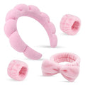 Makeup Headband for Washing Face Wristband Set, Pink | Soft absorbent fabric, snug head-hugging fit for face washing, skincare, makeup, masks, travel, women and teen girls - color: Pink