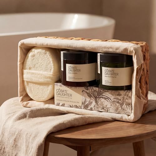 COBA'S DAUGHTER Luxury 7-Piece Scrub & Soothe Set with Hyacinth Basket | Curated body scrub & soothing essentials | Gifted for birthdays, Mother's Day & bridal showers - style: Scrub & Soothe Ritual Set
