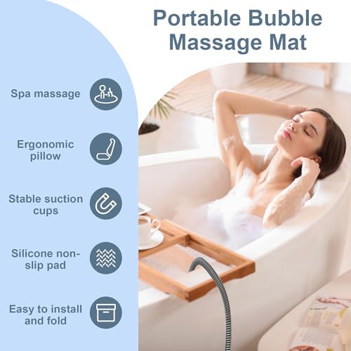 Bubble Bath Mat - Bubble Bath Mat Tub Spa Massager with Remote Control 6-Speed Adjustable Massage & Upgraded Anti-Slip Suction Cup (44.9" x 16.9"White) - color: White