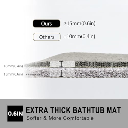 Nonslip Bathtub Mat, Anti Slip Bath Mat 0.6" Extra Thick, Quick Dry Bath Tub Anti Slip Shower Mat, Loofah Non-Slip Bath Mat for Tub Bathroom Pool Kitchen Entryway Home Hotel(Grey 16x24) - color: Grey, size: 24" x 16" (Rectangular)