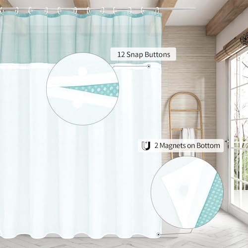 MitoVilla Teal Long Shower Curtain 72 x 78, Turquoise 78 inches Long Cloth Mesh Top Window Shower Curtains for Hotel Spa Bathroom Decor, Aqua Fabric Shower Curtain Set with Snap-in Liner - color: Teal, size: 72"W x 78"L (Pack of 1)