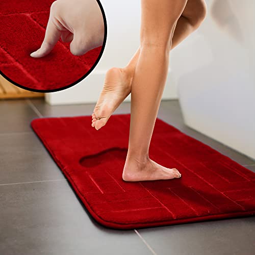 5 Piece Bathroom Rugs Set - Soft Non Slip Memory Foam Large Mats - Perfect Combination of Luxury and Comfort (Burgundy/Line Design, 5 Piece Set) - color: Burgundy/ Line Design