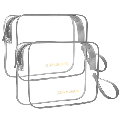 Icramsy Clear Makeup Bag,2 Pack TSA Approved Toiletry Bag Travel Toiletry Bag Hanging Makeup Cosmetic bag for Women Men (Grey) - color: Grey