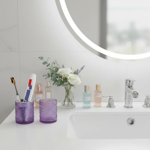 Glass Toothbrush Holder, Purple Bathroom Toothbrush Holder Set, 10oz Bathroom Tumbler Cup, Bathroom Storage Cup Organizer for Tooth Brush, Toothpaste and Makeup Brush - color: Purple