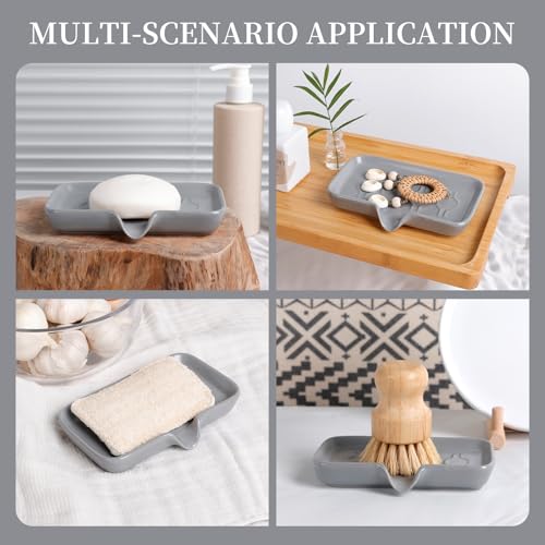 Soap Dish, Ceramic Bar Soap Holder with Self Draining Design, Gray Soap Dish with Drainage for Bathroom Sink, Shower, or Kitchen Countertop – ANTIS'S HOME