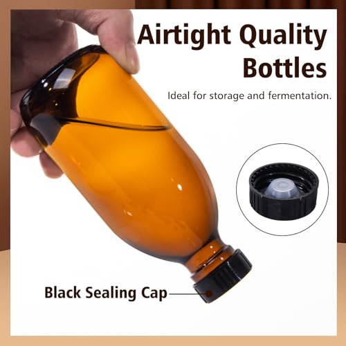 8 OZ / 250 ML Amber Glass Bottles for Vanilla Extract, 12 Pack | Leakproof, Empty Refillable Dispensing Bottles with Lids, for 2nd Fermentation, Kombucha Brewing, Homemade Solutions