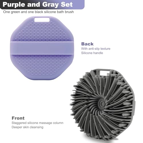 2-Pack Silicone Body Scrubber Shower Brushes,Exfoliating Body Scrubber for All Skin Type, Eco Friendly Shower Scrubber for Body, Silicone Body Brush for Showering (Gray & Purple) - color: Gray & Purple