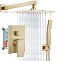 Aolemi Shower Faucet Set Rain Shower System with Handheld Spray Bathroom Shower Combo Rough-in Valve and Shower Trim Kit Included Brushed Gold 8 Inch Wall Mount Shower Head - color: Brushed Gold, size: 8 Inch Wall Mount Shower Head