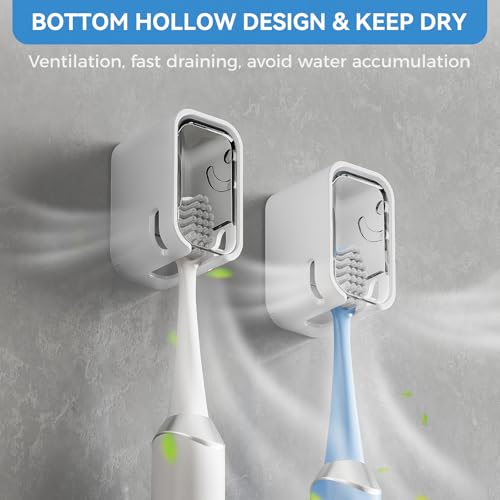 Toothbrush Holders for Bathroom【Innovation Single Slot Design】 2PCS Toothbrush Holder Wall Mounted with Cover for Shower, Single Toothbrush Dispenser Storage Organizer for Family & Travel - color: Grey+clear