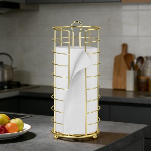 Toilet Paper Holder Stand - Freestanding Toilet Paper Storage,Gold Bathroom Organizer,3 Mega Roll Toilet Paper Roll Holder for Under Sink, Vanity, Cabinet Shelf (Gold) - color: Gold