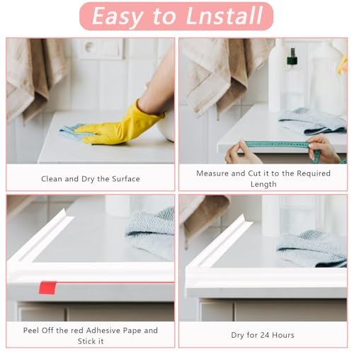 39 Inch Shower Threshold Water Dam, Silicone Barrier Shower Door Bottom Seal Strip, Self Adhesive Waterproof Barrier, for Kitchen Countertop Sink, Cooktop, Bathroom（White） - color: White, style: 39 in