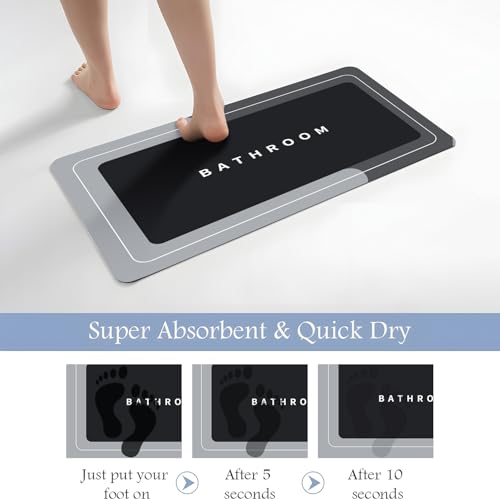 Bath Mat, Quick-Drying Non-Slip Thin Bathroom mat Super Absorbent Bath mats Rug-Bath Mats for Bathroom Floor Bathtub Vanity-Bathmat Bath Rug Easy Care Black 27.5" x15.7" - color: Black