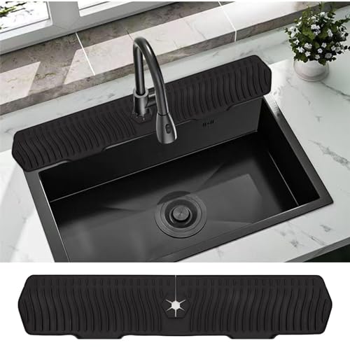 30 Inch Sink Splash Guard, Large Size Kitchen Sink Splash Guard, Longer Silicone Faucet Handle Drip Catcher Tray for Kitchen Countertop, Bathroom, Farmhouse (Black) - color: Black