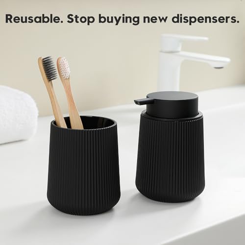 YAUKPH Striped Liquid Hand Soap Dispenser with Leak-Proof Pump for Bathroom and Kitchen Countertop 11oz Black - color: Black, size: Liquid Dispenser