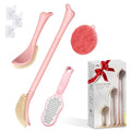 Foot Brush/Foot File/Silicone Body Scrubber Set(3PCS), 3-in-1 Foot Scrubber with Long Handle, 10.2’’-27.5’’Adjustable Foot Scrub Brush with Foot File and Silicone Loofah, Gift-Box(Pink Set) - color: Pink Kit03