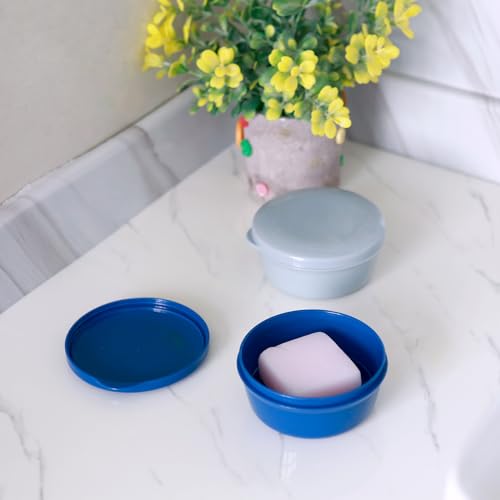 2 Pack Travel Soap Container, Round Portable Soap Dishes for Shampoo Bars | Soap Holder for Travel Shower Gym Bathroom (Navy Blue, Gray) - color: Navy Blue+gray