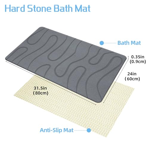 Stone Bath Mat, 24"x32" Large Size Diatomite Fast Drying Non Slip Stone Shower Mat, Super Absorbent for Bathroom & Kitchen, Multi-Use as Pet Mat, Easy to Clean, Gray - color: Style 01-gray, size: 24"x32"