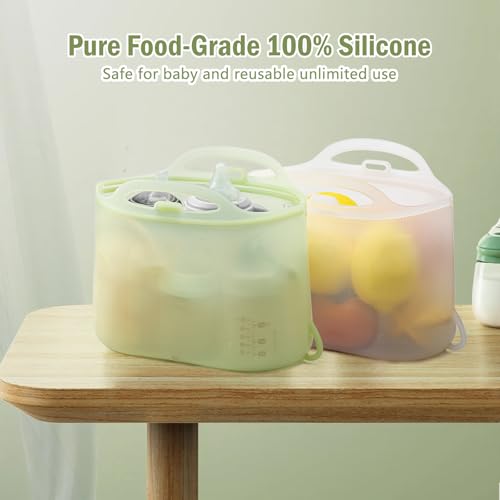 Silicone Travel Bottle Sterilizer Bags | 2000ml Microwave Steam Sterilizer Bags for Baby Bottles, Breast Pump & Pacifiers, Reusable Steam Sterilizing Bags for Travel and Home Use (Clear Milk White) - color: Clear Milk White
