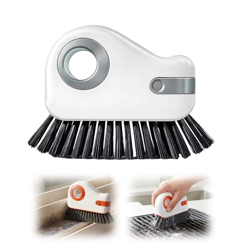 2 in 1 Groove Cleaning Brush, Multifunction Hard Bristle Crevice Cleaner Brush with Hidden Scraper,Window Track Cleaning Tools for Sliding Door Track,Window Sill (Grey) - color: Gray