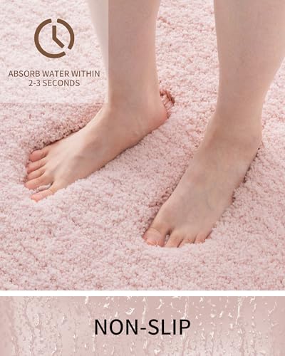 Bathroom Rugs Non Slip Washable, Ultra Thick Soft Microfiber Absorbent Bath Mats, High Density Foam Latex Non Slip Backing Bath Rugs, Fluffy Floor Carpet for Tub&Shower 24x17, Pink - color: Pink, size: 24" X 17"(Small Bathroom Rug)