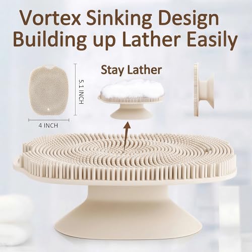 Soft Silicone Body Scrubber, Gentle Like a Hand Exfoliating Your Skin and Build Up Lather Easily, Back Large Suction Cup Easy to Store, Long-Lasting & Deep Clean (Beige) - color: Beige