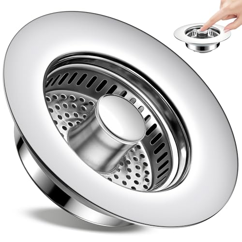 Kitchen Sink Drain Strainer 3 in 1, 304 Stainless Steel Pop Up Sink Stopper, Anti-Clogging Sink Drain Strainer for US Standard Kitchen Drain (Chrome) - color: Chrome, size: 1 Pack